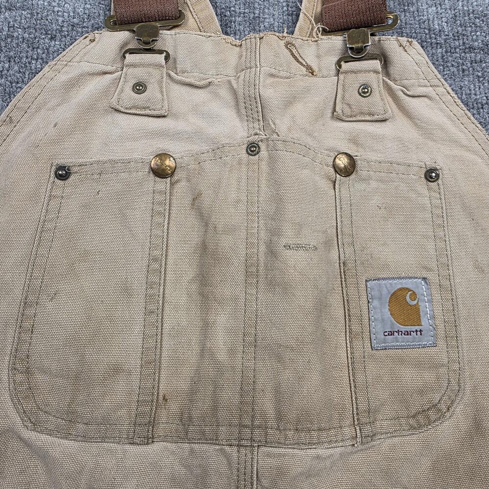 Carhartt Bib Overalls Mens 44x32 Duck Double Knee Distressed R01 BRN Vintage USA - Picture 10 of 16